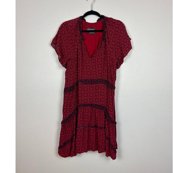 Anthropologie Robin Tiered Lace Trim Draped Mini Dress Medium - Picture 3 of 6